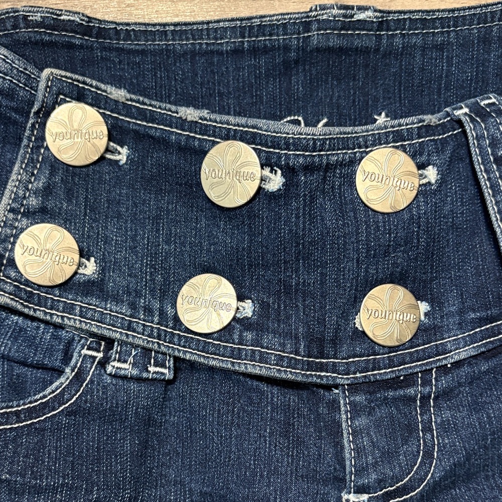 Younique Dark Blue Cropped Jeans with Button Detail - Picture 2 of 6